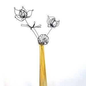 Handmade 3D steel wire lotus flowers, lotus seed pod and dragonfly set